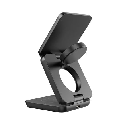【折りたたみ式3-in-1ワイヤレス充電器】iPhone 15/14/13/12、Apple Watch、AirPods対応｜15W急速充電｜持ち運びに便利なマグネット式デザイン｜旅行・自宅・オフィスに最適な高速充電｜QC対応｜日常の整理整頓と実用性