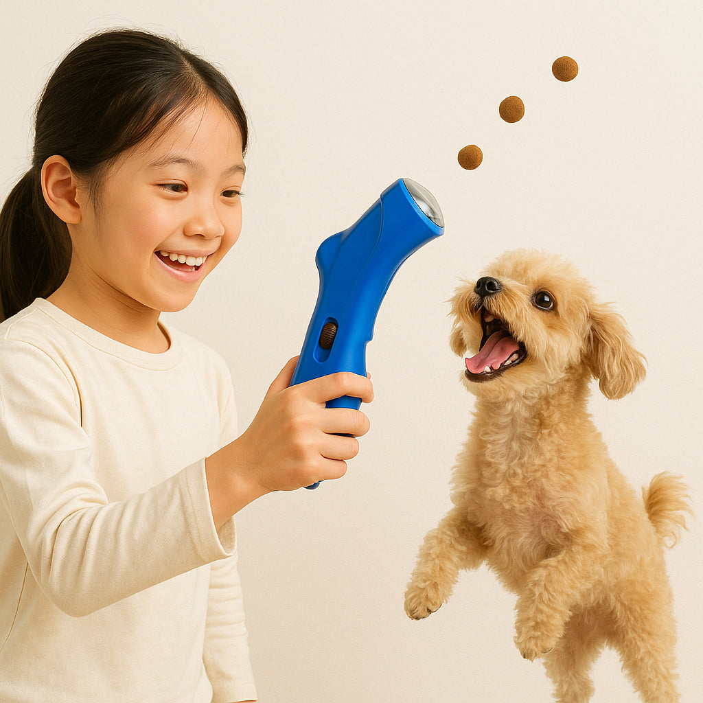【ごほうびを飛ばして楽しくトレーニング】WanWan Launcher｜おやつをワンタッチで発射・運動不足＆ストレス解消をサポート｜室内遊びOK・軽量＆片手操作｜脳の刺激と絆づくりに最適なインタラクティブ犬用おもちゃ｜プロトレーナーも推奨！