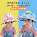 かわいい動物キャラのファン付き帽子で兄弟・姉妹にもぴったり。お出かけに最適な夏アイテム。