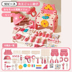 子供向けDIYツールセット（ピンク）｜92ピースの知育大工ごっこおもちゃ・電動ドリル付き・付属品一覧