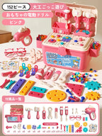 子供向けDIYツールセット（ピンク）｜152ピースの知育大工ごっこおもちゃ・電動ドリル付き・付属品一覧

